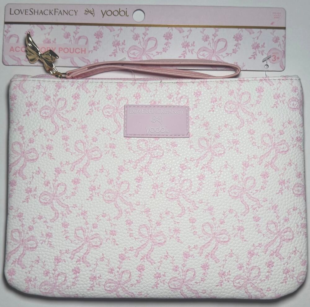 LoveShackFancy x Yoobi Pink Bow Floral Wristlet Pouch NWT